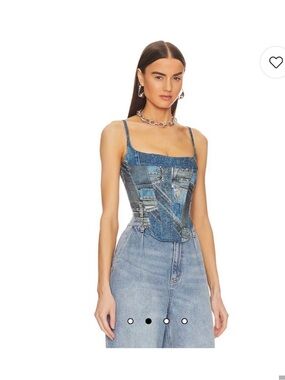New !!! Miaou Patchwork Denim Corset Top in Light and Medium Blue